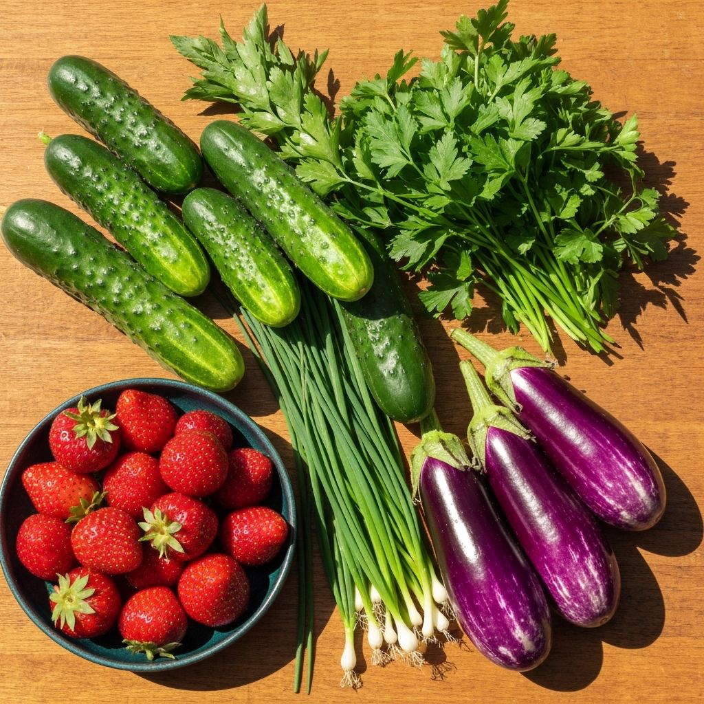 Overhead flat lay of colorful nutritious foods